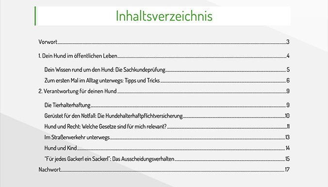 Inhalt Hundetrainings Ebook